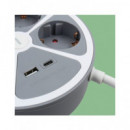 TM ELECTRON Base Redonda Multiple de 4 Enchufes + Puerto USB y Tipo C 1.5MTRS Gris TMUAD554CB