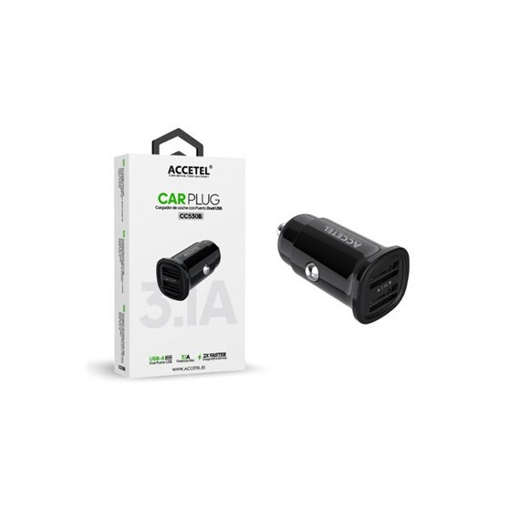 ACCETEL Cargador De Coche 2xUsb 3.1A 15.5W CC530B Negro