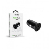 ACCETEL Cargador de Coche 2XUSB 3.1A 15.5W CC530B Negro