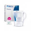 BRITA Jarra de Agua Filtrante 2.4L Marella con 2 Filtros Maxtra Pro All In 1 Blanca
