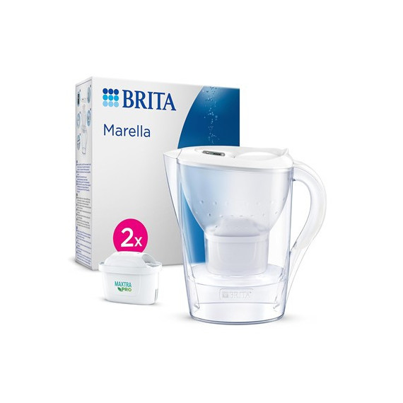 BRITA Jarra de Agua Filtrante 2.4L Marella con 2 Filtros Maxtra Pro All In 1 Blanca