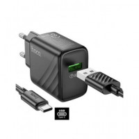 HOCO CS21A Cargador USB 18W Qc 3.0 + Cable Usb-c Negro