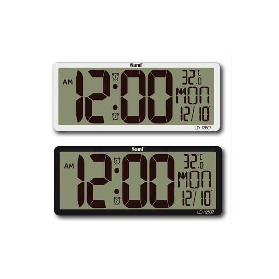 SAMI Reloj de Pared y Sobremesa Digital Xl LD-12507 Blanco con Temperatura,multi Idiomas