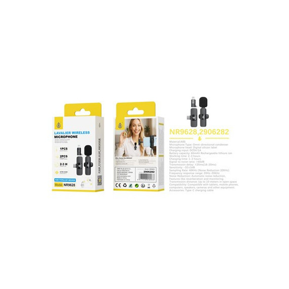 ONE PLUS Microfono Inalambrico Lavalier de Solapa Tipo C y Adaptador Lightning  NR9628