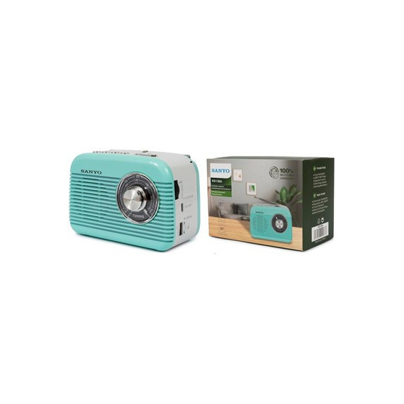 SANYO Radio Portatil BLUETOOTH Vintage Fm/am/sw KS136A Azul Turquesa Usb,micro Sd,recargable
