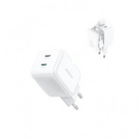 JOYROOM Cargador Red 2X Tipo C 45W JR-TCL05 + Cable Tipo C M/m 1MTR Blanco con Compartimento