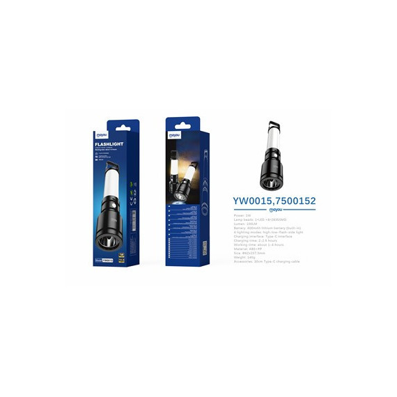 MAYOU Linterna Led 4 Modos de Luz Recargable 1W 100 Lumenes YW0015 con Luz Lateral