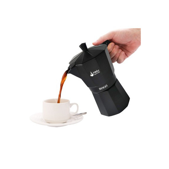 SOGO Cafetera MOKA de Aluminio 6 Tazas SS-7610 Negra Electrica Induccion,Gas ,Vitro