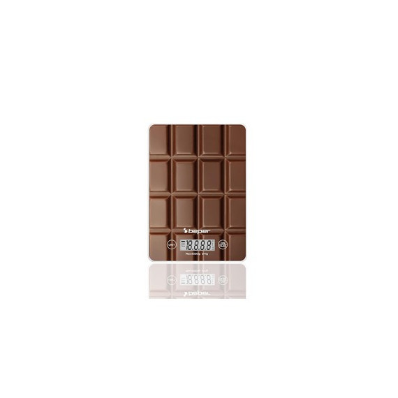 BEPER Pesa de Cocina Digital Max 5KG Placa Vidrio Templado Diseño Chocolate P102BIL002