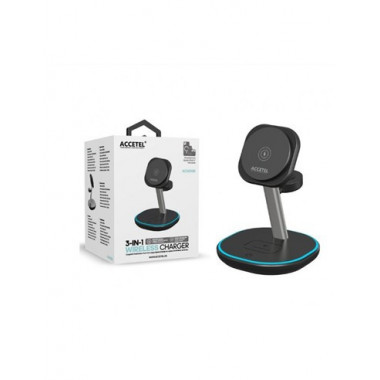 ACCETEL Base de Carga Inalambrica 3 en 1 ACW515B 18W Iphone Magsafe