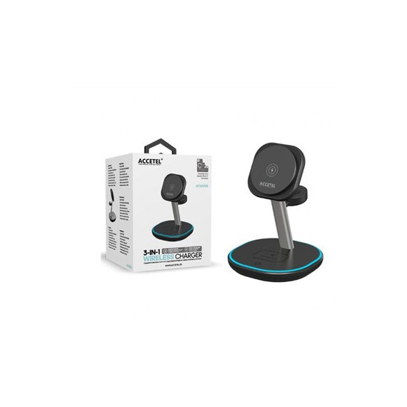 ACCETEL Base de Carga Inalambrica 3 En 1 ACW515B 18W Iphone Magsafe