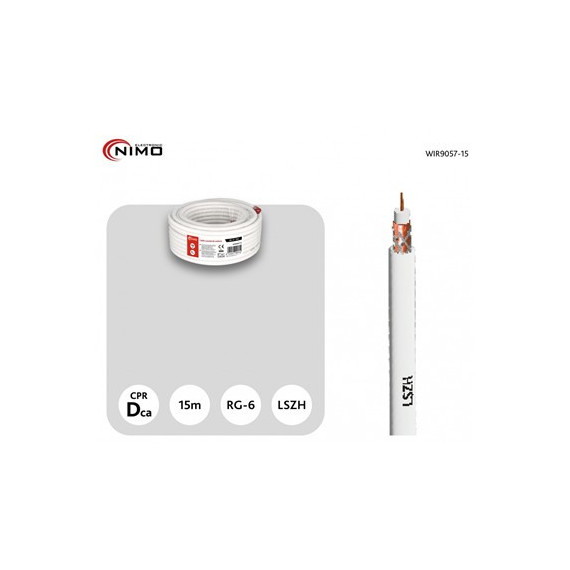 NIMO Cable Coaxial de Antena RG-6 Blanco 15MTRS en Bobina WIR9057-15