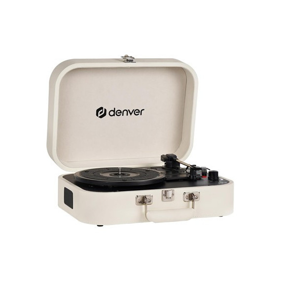 DENVER Tocadisco Retro VPL-130 en Maletin Blanco Grabacion USB con Alatavoz 2X10W ,rca,aux In