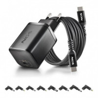 Cargador de Portátil NGS Bud Gan Usb-c 65W para Hp con 8 Conectores y Cable de 1.5M Negro