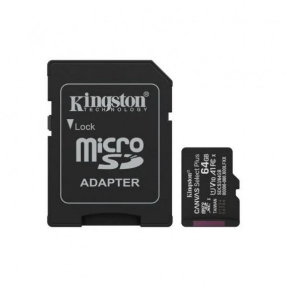 Memoria Microsd KINGSTON Canvas Select Plus 64GB Clase 10 U1 A1 V10 100MB/S con Adaptador Sd