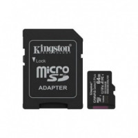 Memoria Microsd KINGSTON Canvas Select Plus 64GB Clase 10 U1 A1 V10 100MB/S con Adaptador Sd
