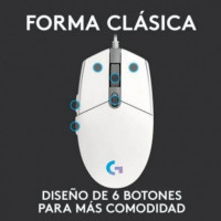 Ratón Gaming LOGITECH G203 Lightsync Rgb USB Blanco