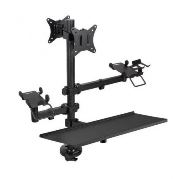 Soporte de Mesa TOOQ TQPM0003 para 2 Monitores (17-32") con Bandeja de Teclado y Estantes (negro)