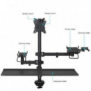 Soporte de Mesa TOOQ TQPM0003 para 2 Monitores (17-32") con Bandeja de Teclado y Estantes (negro)