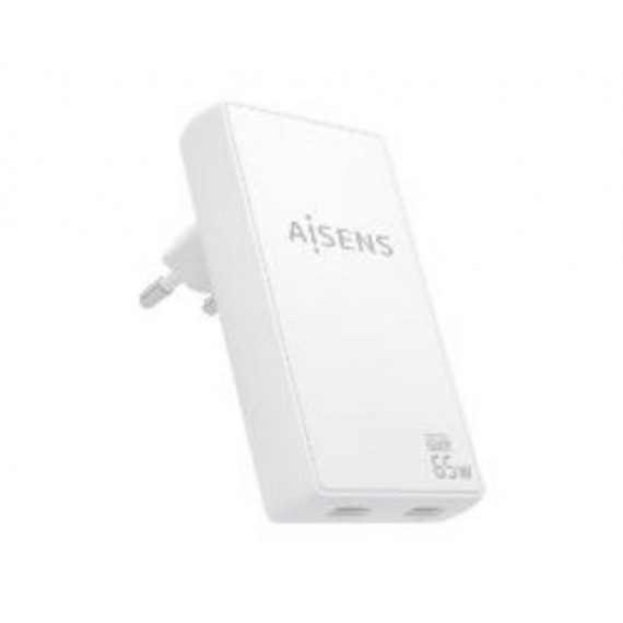 Cargador de Pared AISENS Gan 65W Pd 3.0 Qc 3.0 2XUSB-C Blanco (ASCH-65W2P077-W)