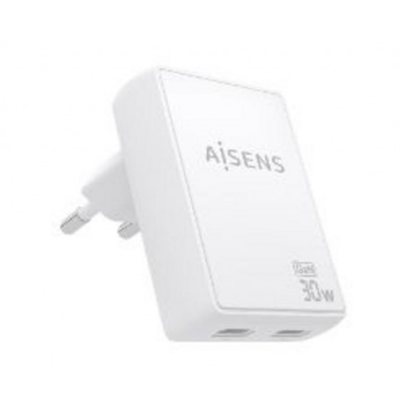 Cargador de Pared AISENS Gan 30W Pd 3.0 Qc 3.0 2XUSB-C Blanco (ASCH-30W2P075-W)