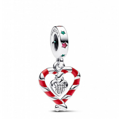 PANDORA Charm Colgante en Plata de Ley Coraz&oacute;n Bast&oacute;n Caramelo Doble 792822C01