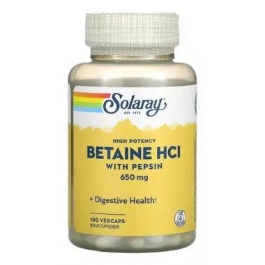 Betaina Hcl Pepsina 650MG 100 Capsulas SOLARAY