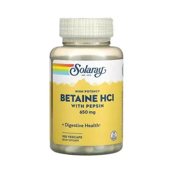 Betaina Hcl Pepsina 650MG 100 Capsulas SOLARAY