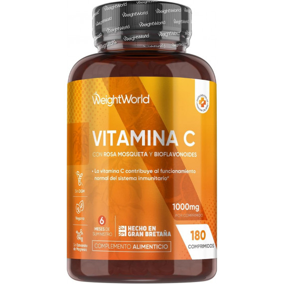 Vitamina C con Escaramujo y  Bioflavonoide 1000 Mg 180 Tabletas WEIGHTWORLD