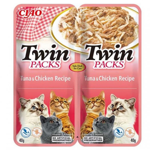 CHURU Gato Snack Twin Packs Atun y Pollo Caldo Atun 2X40 Gr