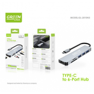 Hub Multifunci&oacute;n Green Lyca G1298 USB-C 6 en 1 con HDMI, USB 3.0/2.0 y Lector de Tarjetas SD/TF