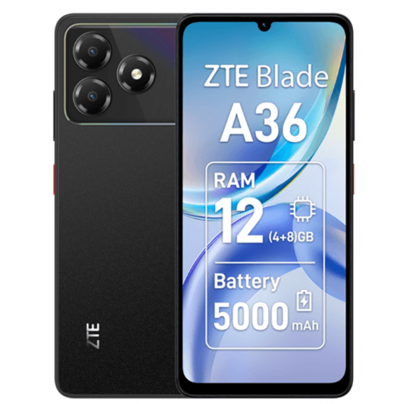 Smartphone ZTE Blade A36 4/64GB 6.75" HD+ Batería 5000mAh Octa-Core Nebula Negro