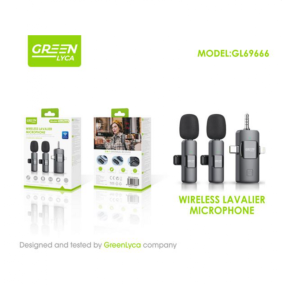 Micrófono de Solapa Inalámbrico Green Lyca Wireless GL69666 (Pack 2, USB-C, 4 Horas)