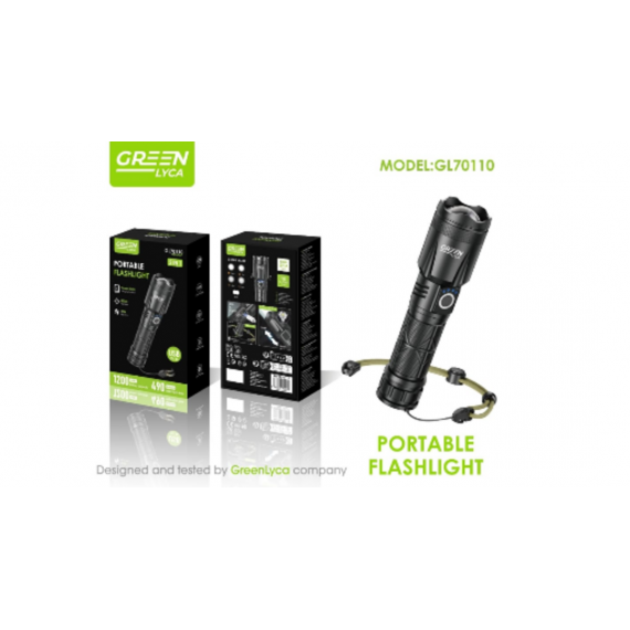 Linterna Portátil Greenlyca 600M 15W 2 en 1 USB 5V 1A 1200MAH Batería 490 Lúmenes GL70110  GREEN LYCA