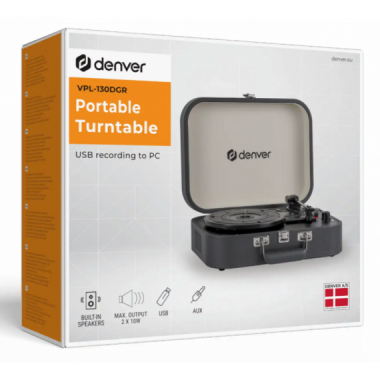 Tocadiscos Port&aacute;til Denver VPL-130DGR con Grabaci&oacute;n USB y Altavoces