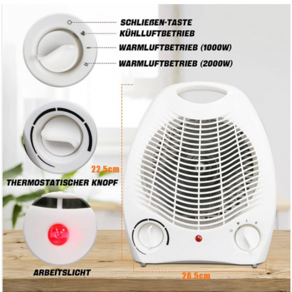 Calefactor Eléctrico Portátil EDM 1000-2000W Ajustable y Protección de Seguridad NSB-200B1