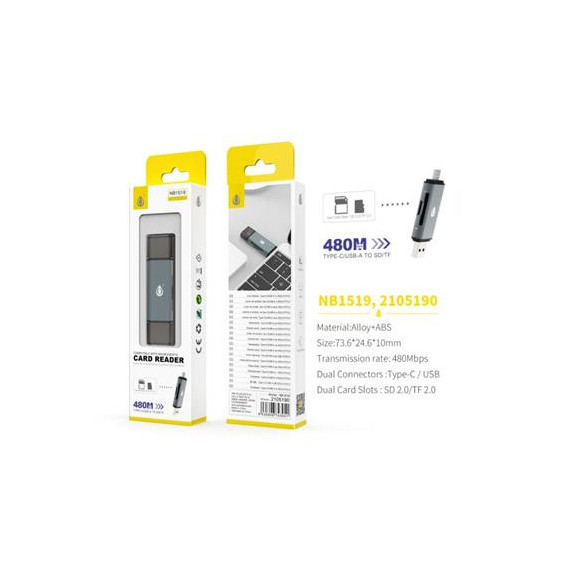 ONE PLUS  Lector Tarjetas Para Micro Sd,SD NB1519 Conector Tipo C A Usb