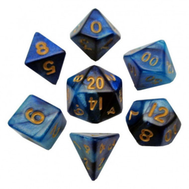 Mini Set dados 7 pcs Azul Dorado