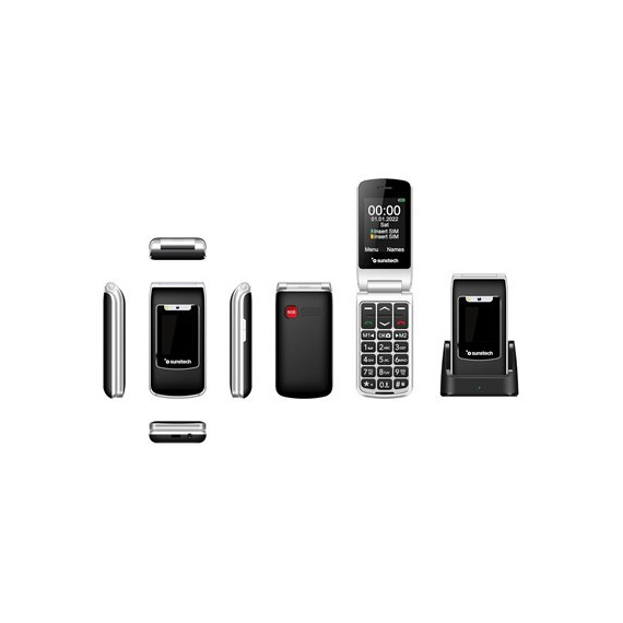 SUNSTECH Telefono Movil CELT23 Negro Dual Sim Teclas Grandes Boton SOS,Camara,Micro Sd