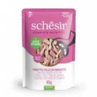 SCHESIR Gato Adulto Atun, Pollo y Jamon Gelatina Pouch 85 Gr
