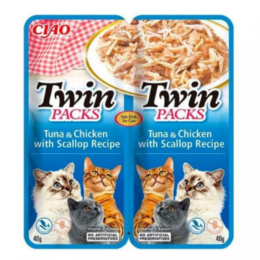 CHURU gato snack Twin packs atun y pollo caldo vieira 2x40 g