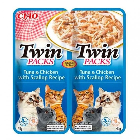CHURU Gato Snack Twin Packs Atun y Pollo Caldo Vieira 2X40 G