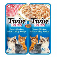 CHURU Gato Snack Twin Packs Atun y Pollo Caldo Vieira 2X40 G