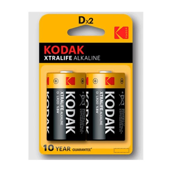 KODAK Pack de 2 Pilas Alkalinas D LR20 1.5V Xtralife CX2