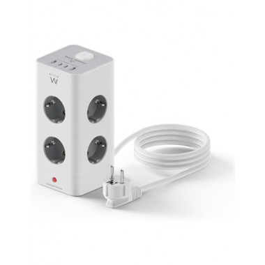 EWENT Torre Regleta 8X Schucko/2xTipo C/2xUsb A EW3864 Blanco