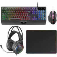 MARS GAMING Teclado MCP124PROES + Raton Optico + Alfombrilla Blanco + Auriculares / Negro
