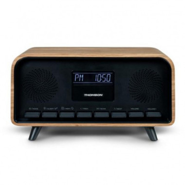Altavoz Retro con Despertador Thomson RT850BT Bluetooth 5.3 30W Negro Madera