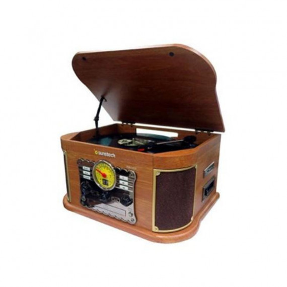 Tocadiscos Retro de Madera SUNSTECH PXRC52CDWD con Cd, Radio Fm y BLUETOOTH