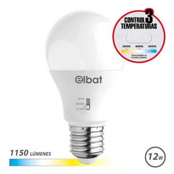 Bombilla LED Elbat A60 12W 1150LM E27 | Luz Cálida/Blanca/Fría Seleccionable