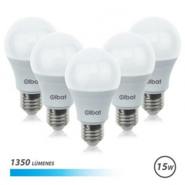 Pack de 5 Bombillas LED Elbat A60, 15W, 1350LM, E27, Luz Fr&iacute;a